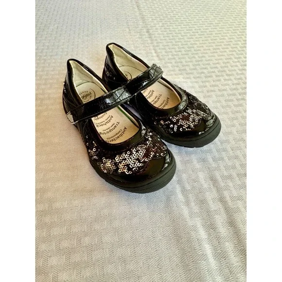 Primigi Black Patent Sequin Mary Jane Dress Shoes Girls EU 27‎ US 10 Sparkly