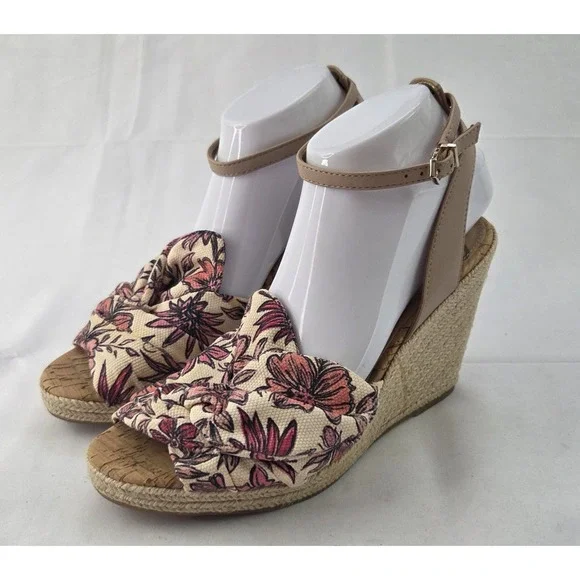 Sam Edelman Espadrille Wedge Sandals Women's Size 9.5 Pink Floral Ankle Strap