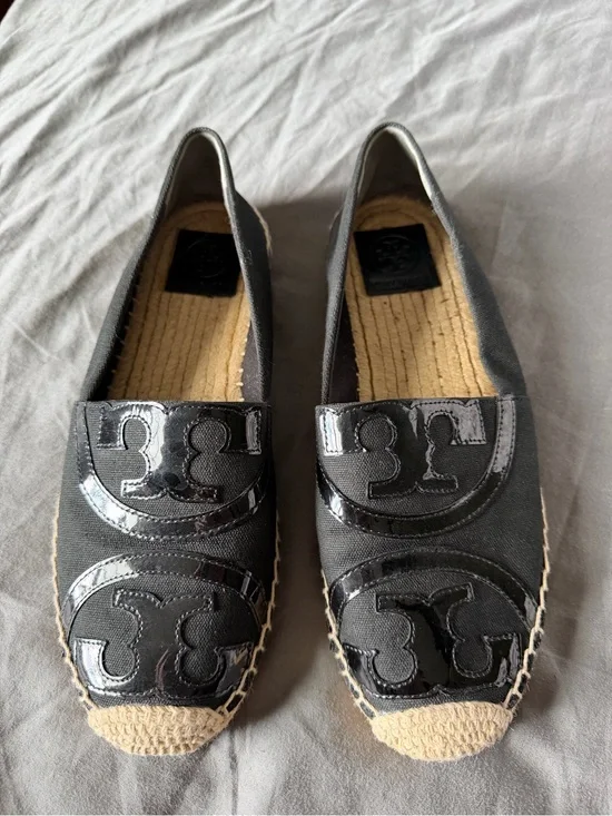 Tory Burch Poppy Black Logo Espadrille Slip-On