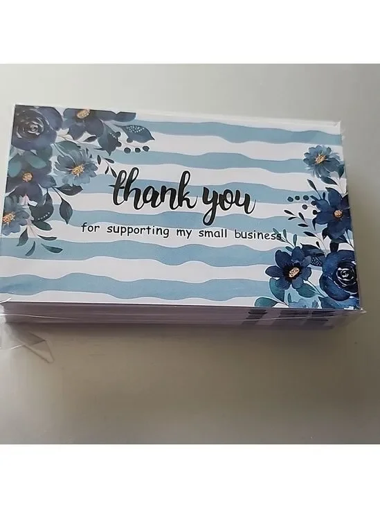 Thank You For Your Purchase BLUE FLOWER BUSINESS CARDS 50 COUNT