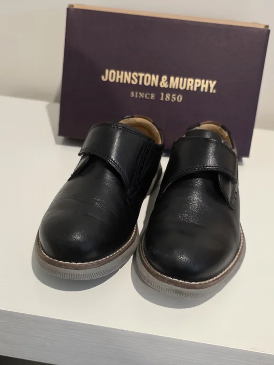 LJohnston & Murphy Boy's Black Leather Slip-On Loafers