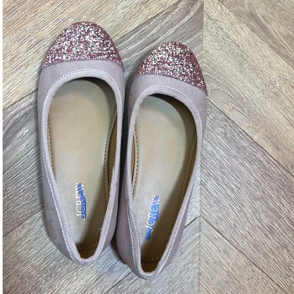 J Crew Girls Glitter Cap Toe Ballet Flats Pink‎ Rose Size 13