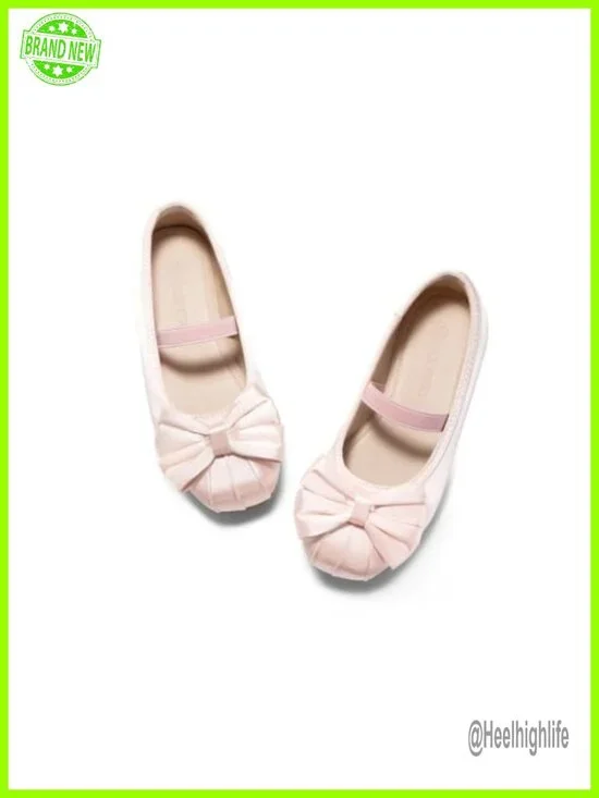 Girls Satin Bow Ballet Flats Square Toe Mary Jane Shoes Sparkly