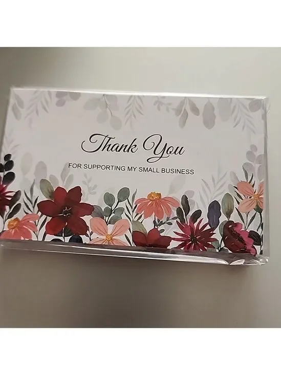 Thank You For Your Purchase PINK RED  FLOWER BUSINESS CARDS 50 COUNT