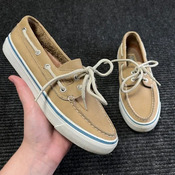 Sperry Top-Sider Boat Shoes Youth 6M Tan Leather Nautical Loafers preppy slipon