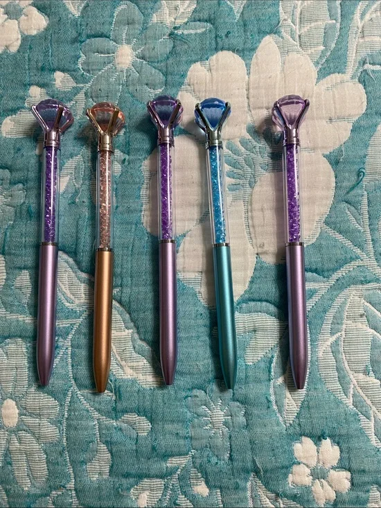 Set of 5 Diamond Topper Pens - Bling Crystal Filled Pens - Gift Idea