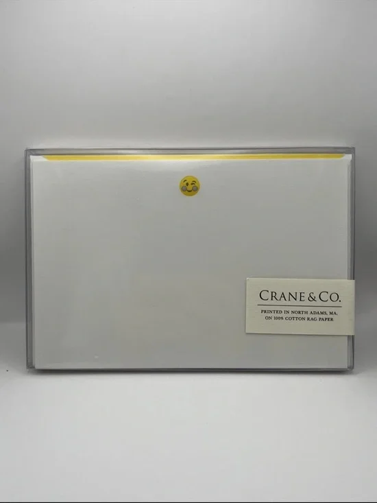 Crane & Co Engraved 😉 Emoji Notecards & Lined Lemon Yellow Enveloped, 6ct, New