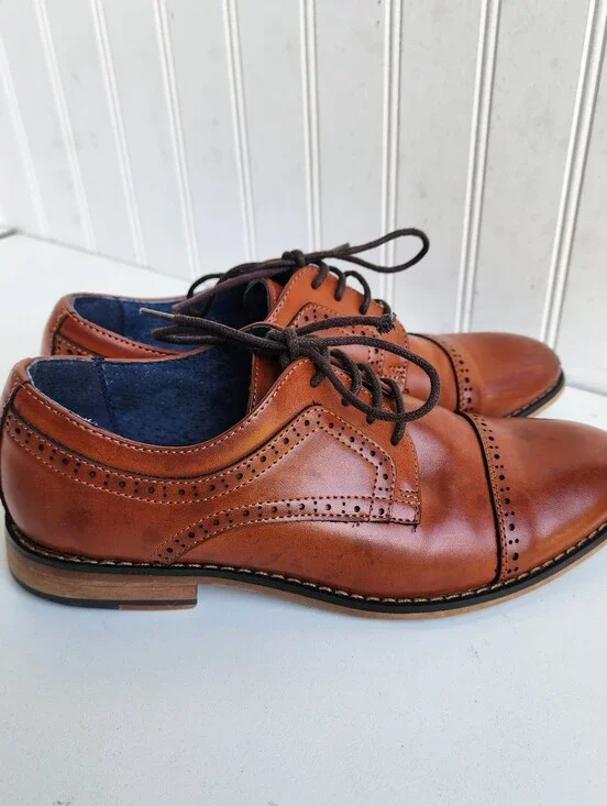 Bruno Marc Prince Boys Derby Style Dress Shoe Brown Baroque Faux leather Sz 5