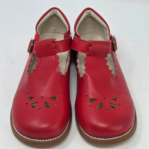 Felix & Flora Girls Red Mary Jane Scalloped T-Strap Shoes B366 Size 13 20.2cm