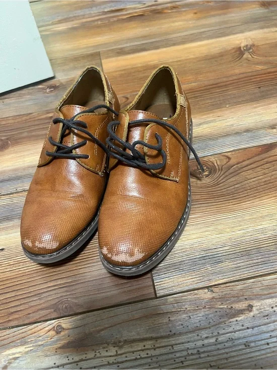 Boys Tan Leather Lace-Up Dress Shoes