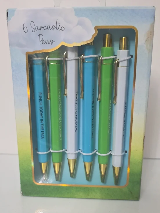 Sarcastic Pens Set – Blue, Green & White Ballpoint Pens