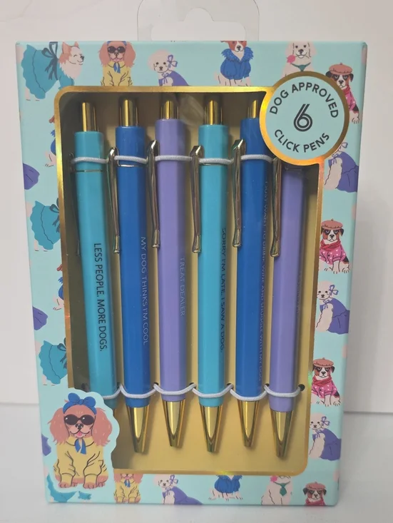 Cute Dog-Themed Click Pens - Blue & Purple Set of 6