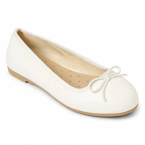 Cat & Jack Diana White Ballet Flats Girls Size 2 Slip On Bow Shoes AF533 New