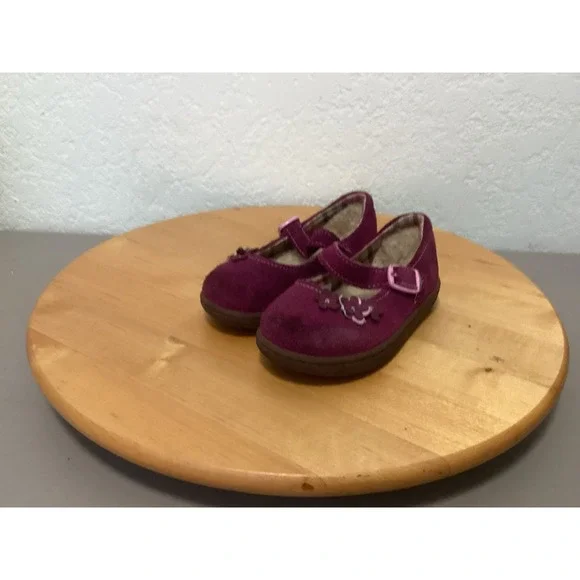 UGG Mary Jane Shoes Kids‎ Size 7 Magenta Purple Suede Shearling Flower Applique