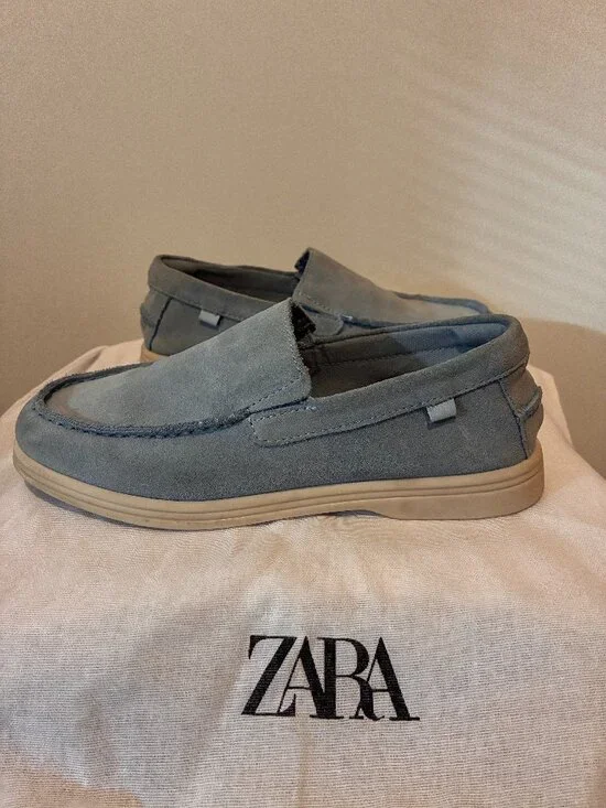 Zara Kids Blue Suede Slip On Loafers