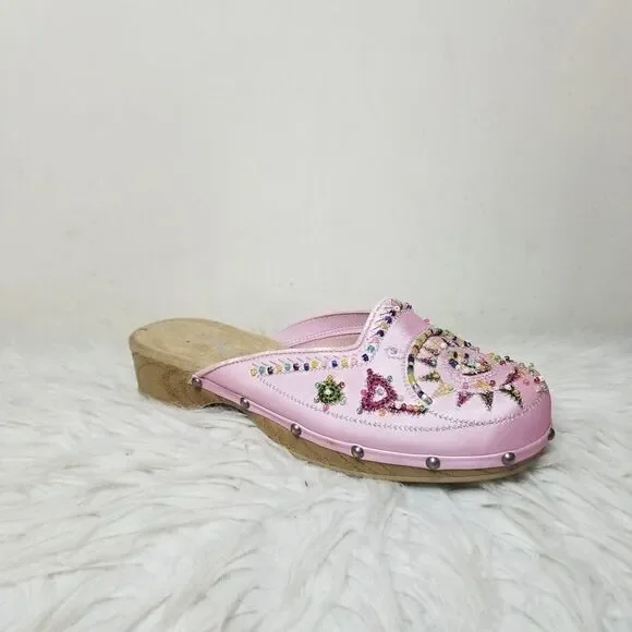 Coasters beaded slip on mules satiny