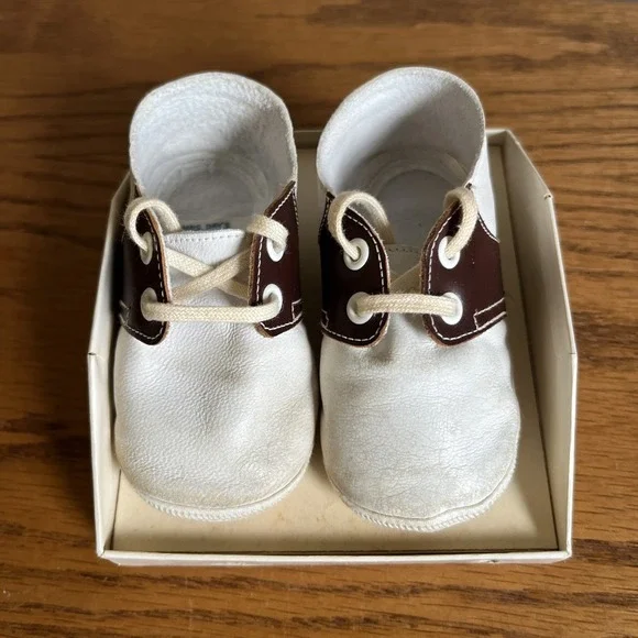 Vintage‎ Mrs. Days Ideal Infant Saddle Shoes Sz 1 Soft Leather Brown White w/box