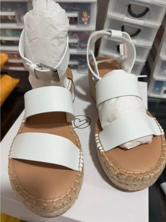 White Platform Espadrille Sandals with Ankle Strap