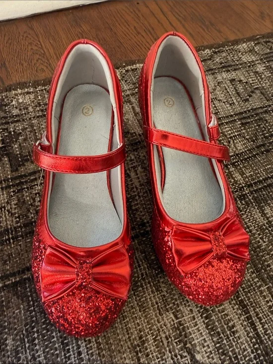 Girls' Red Glitter Mary Jane Dress Shoes us 2
