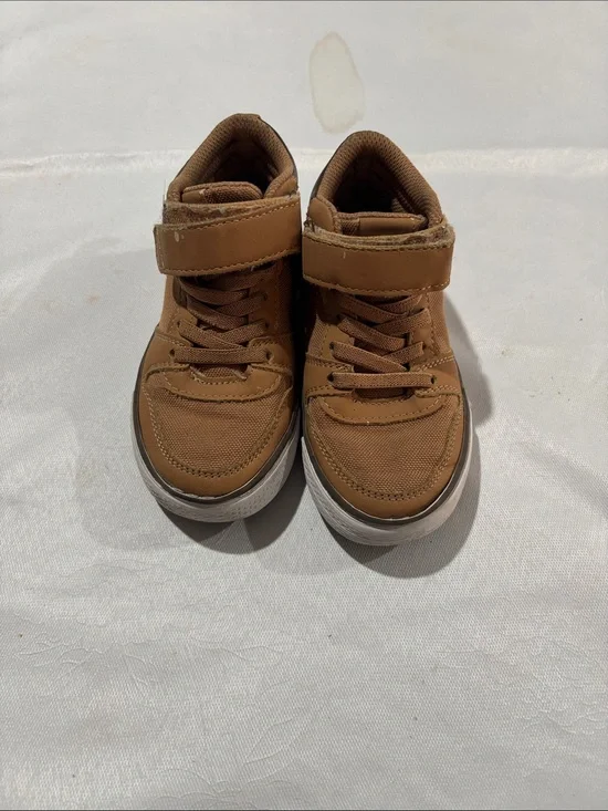 Kids Brown High-Top Dress Shoes with Velcro Strap