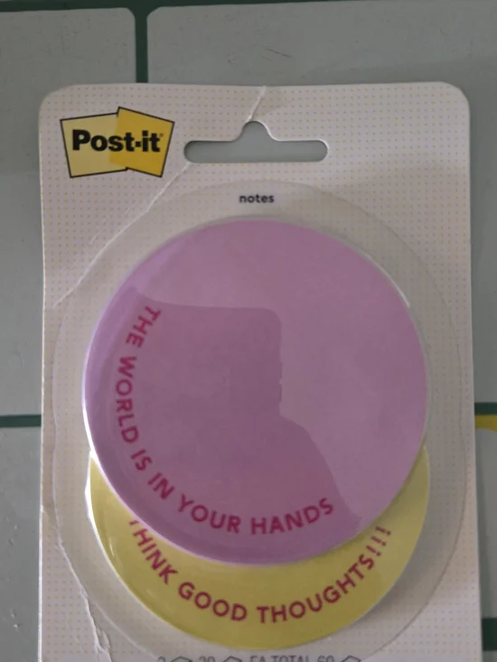 BN Post-It Sticky Notes Think Good Thoughts The World is in Your Hands Quote