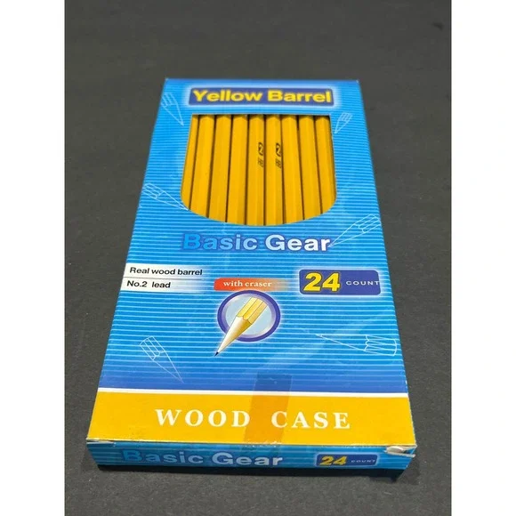 Basic Gear Yellow Barrel No 2 Pencils Wood Case 24 Count Target 2004 Vintage