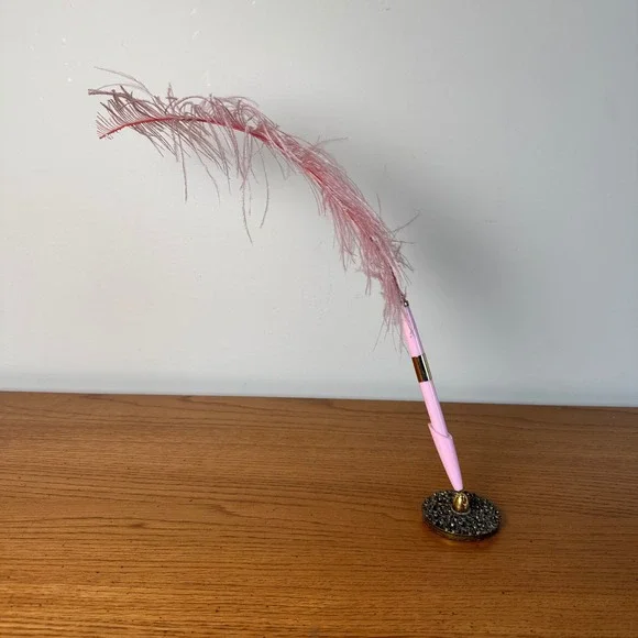 Pink Feather Ball Point Pen with Ornate Base Desk Accessory‎ Writing Tool Event
