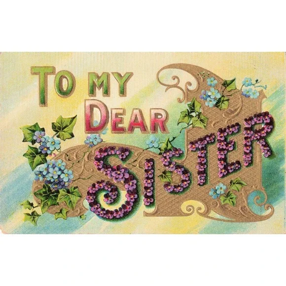 Antique Postcard To My Dear Sister Embossed Floral Forget-Me-Nots c1910 Vtg VG