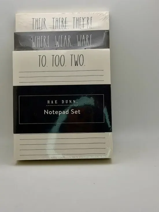 Rae Dunn Grammar-Themed Notepad Set 3-Piece Lined Pages Neutral Colors New
