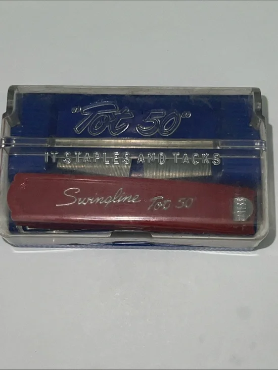 Vintage Swingline Tot 50 Mini Stapler w/ Original Case Red Retro Mid Century