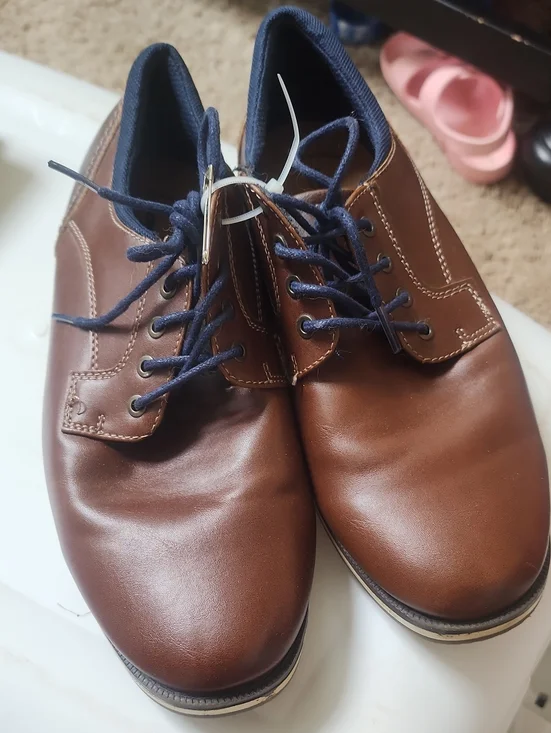 5M Boys Brown Faux Leather Lace-Up Shoes - Classic Derby Style