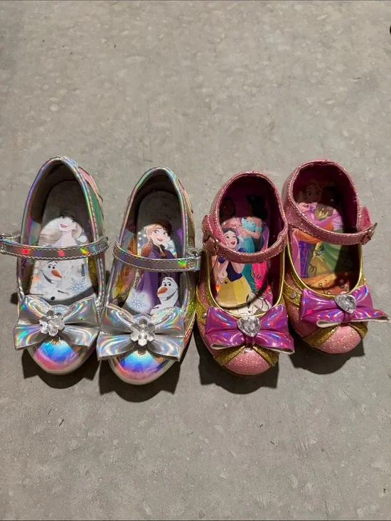 Disney Girls' Iridescent Silver and Pink Bow Dress Shoes