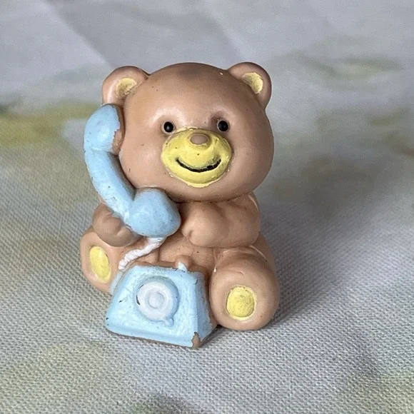 Vintage Russ Pencil Topper Teddy Bear on Telephone Hard Rubber