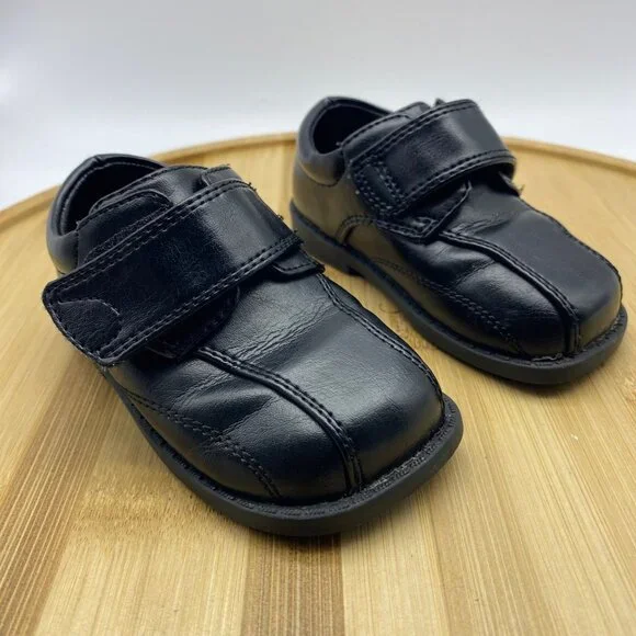 Teeny Toes Toddler Boy Black‎ Hook and Loop Skid Resistant Dress Shoes Sz 4
