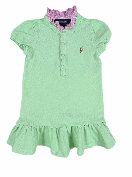 RALPH LAUREN Gingham Ruffle Collar Mesh Cotton Polo Dress - 18M