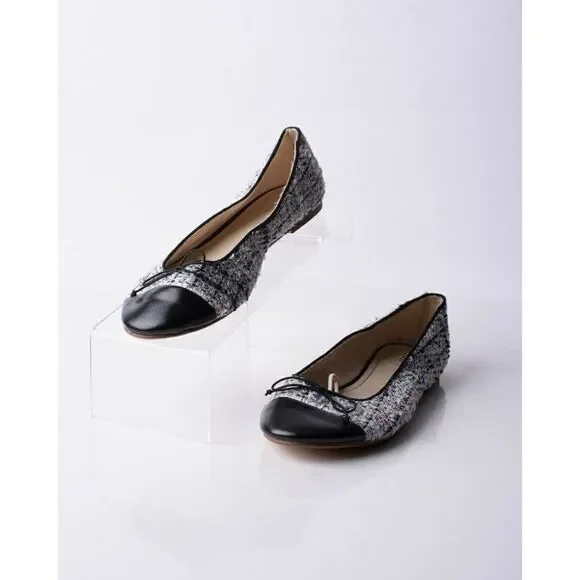Zara Kids Girls Tweed Cap Toe Ballet Flats Sz 7.5 Eu 38 Bow Detail 2517/003 NWT