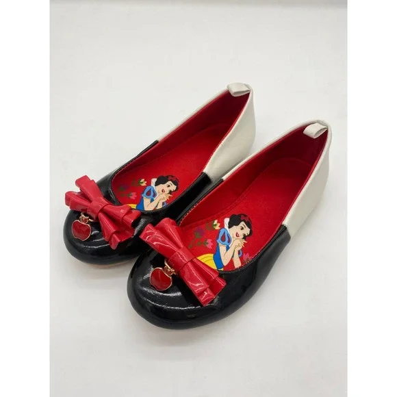Disney Snow White Ballet Flats Black White Red Bow Apple Charm Girls‎ Size 1