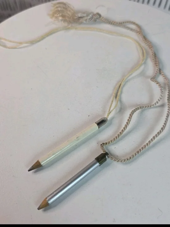 Vintage Pencil Pendant Necklaces - Cream and Silver