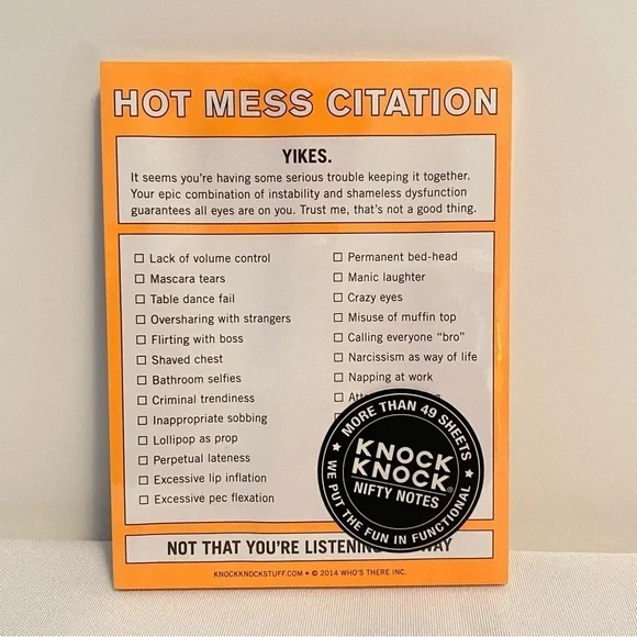 Knock Knock Nifty Notes Hot Mess Citation Note Pad New In Package