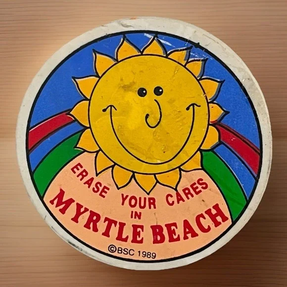 1989 Myrtle Beach ERASER Vintage Souvenir Collectible Erase Your Cares Sun 2