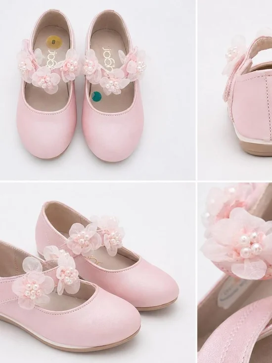 Sugar Pink Floral Strap Dress Shoes for Kids