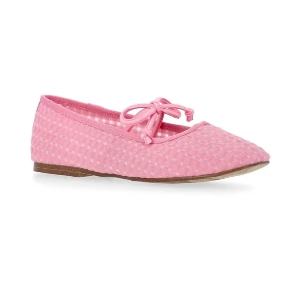 Madden NYC Girls Gingham Mesh Ballet Flats Pink Slip On Shoes Size 3 NEW