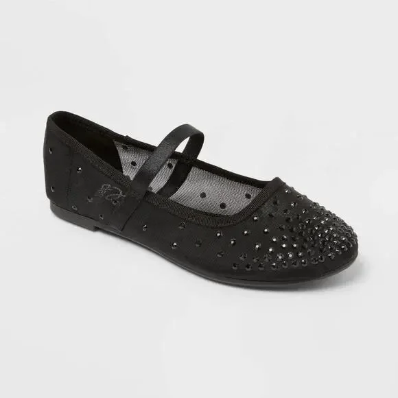Girls Big Kids Size 4 Black Mary Jane Ballet Flats Studded Art Class Sybil New