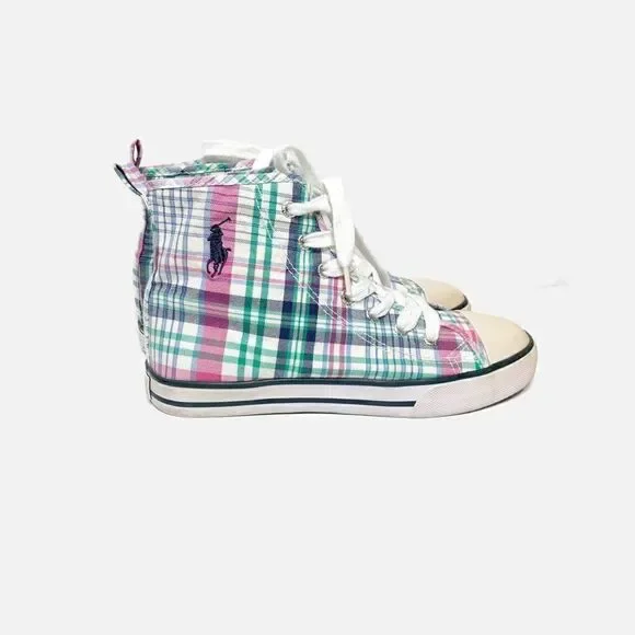 Polo Ralph Lauren Big Kid Plaid Preppy Bal Harbour Hi Multi 91039 Sneaker Size 3