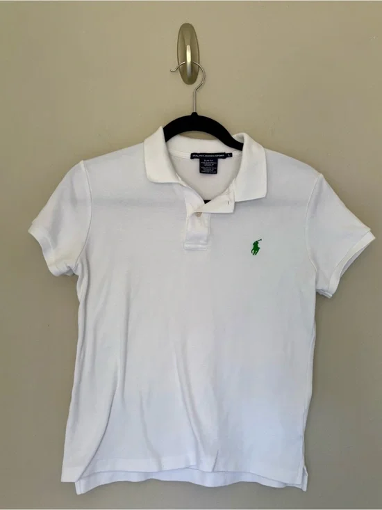 Ralph Lauren Sport Slim Fit White Polo Green Pony Logo Girls L