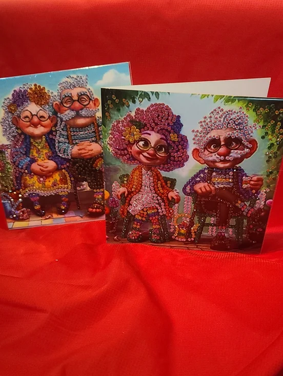 Whimsical Grandparents Diamond Art TWO Greeting Cards- NWT