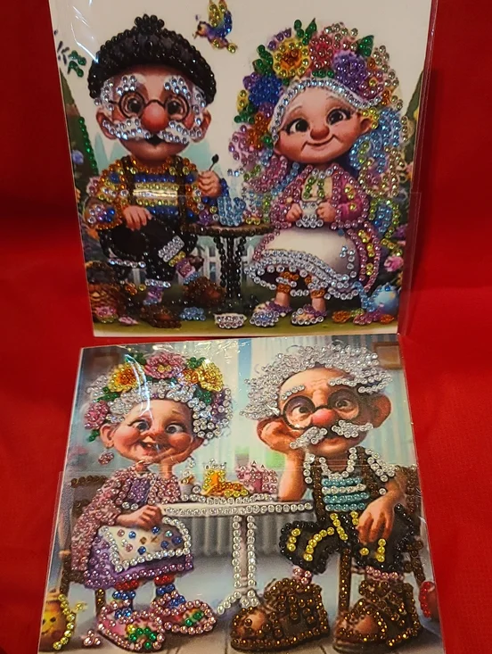 Whimsical Grandparents Diamond Art TWO Greeting Cards- NWT