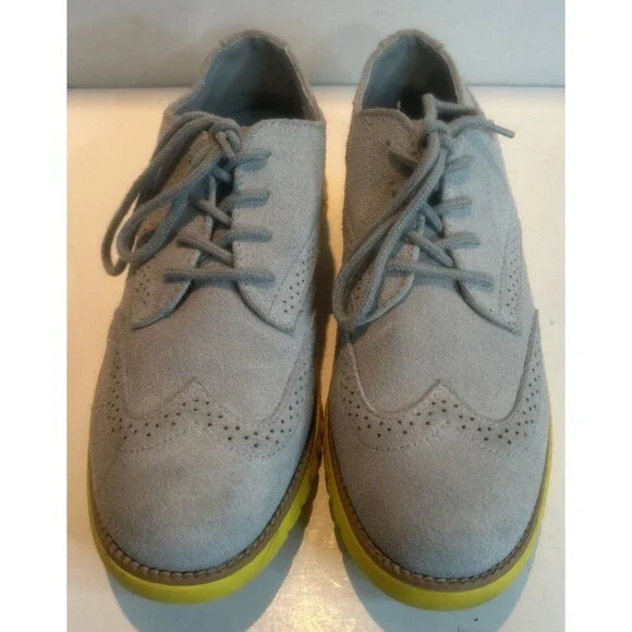Cole Haan Boys Suede/Leather Zero Grand Oxford. Size 38 Euro. Gray With Yellow