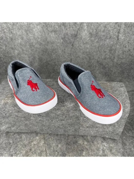 Polo Ralph Lauren Bal Harbour Slip On Shoes Blue Denim Red Toddler Size 9 206