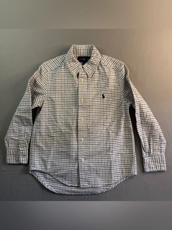 Ralph Lauren White and Navy Grid Button-Down Shirt - Kids